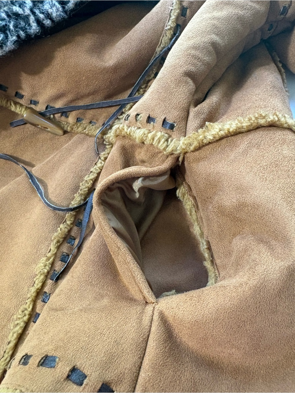 Regent Park Faux Suede Sherpa Boho Jacket M Tan Penny Lane Y2K Western Coat - Picture 10 of 12
